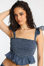 Chambray Flutter Sleeve Smocked Top thumbnail 2