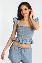 Chambray Flutter Sleeve Smocked Top thumbnail 5