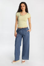 Chambray Drawstring Wide Leg Pants thumbnail 4