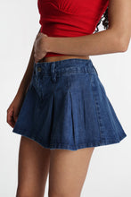 Low Rise Denim Pleated Skort thumbnail 3