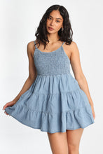 Chambray Smocked Tiered Mini Dress thumbnail 1