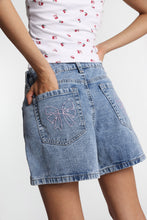 Low Rise Bow Embroidered Baggy Denim Shorts thumbnail 1