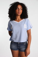 Graphic V-Neck Off-Shoulder Jersey Tee thumbnail 16