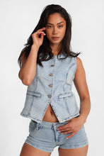 Button-Up Crew Neck Denim Vest thumbnail 1