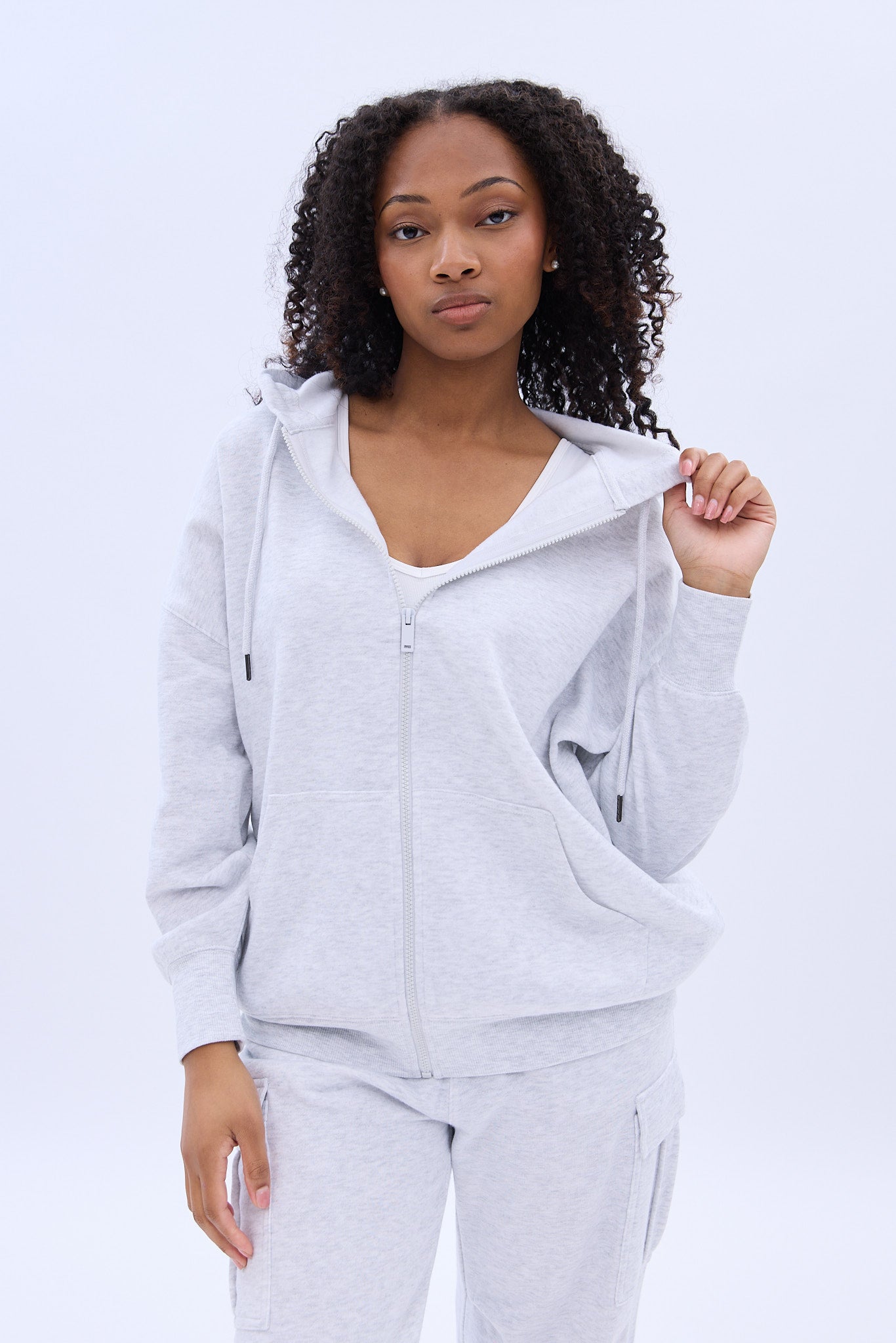 White oversized zip up hoodie sales