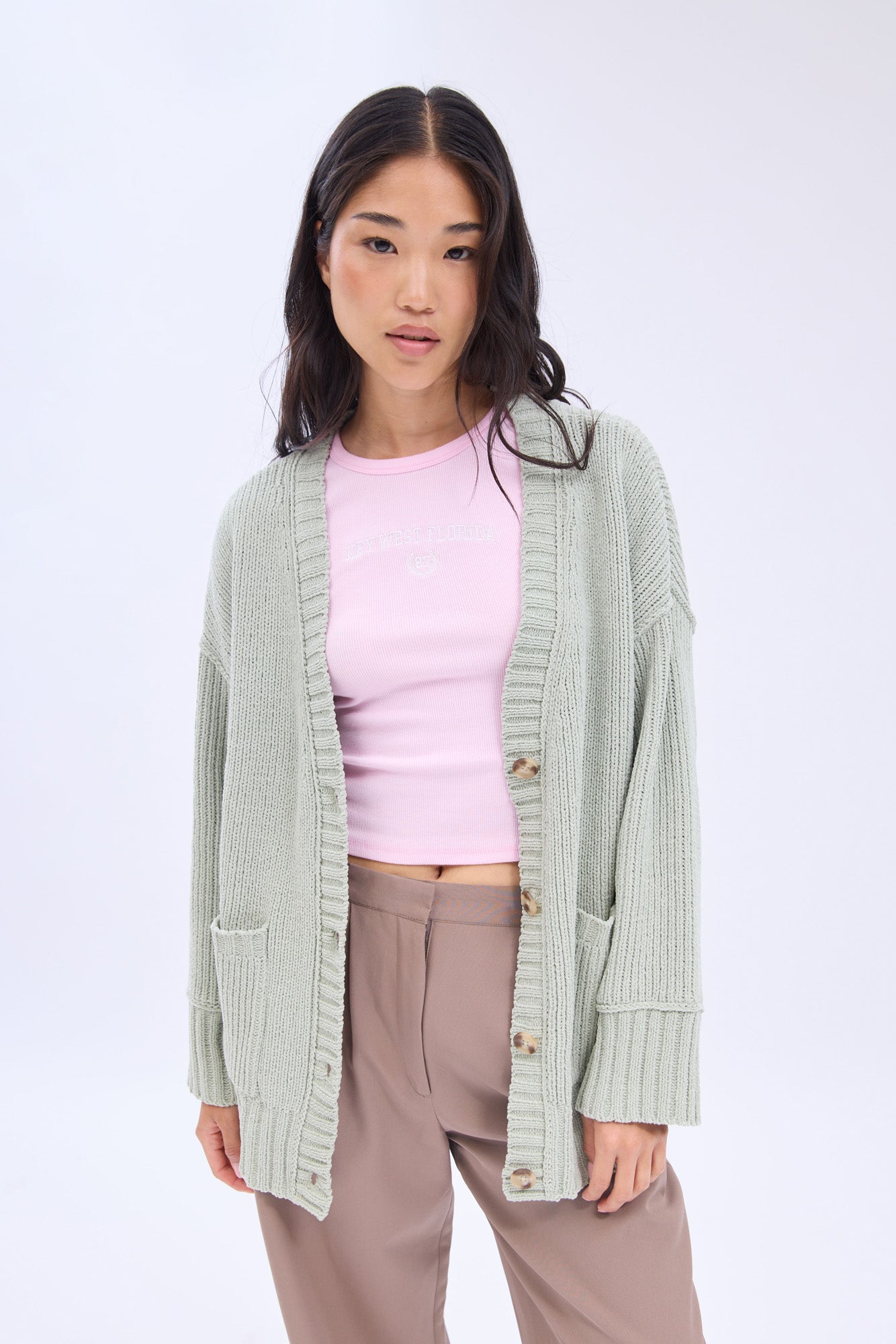 Chenille Button Front Cardigan Bluenotes