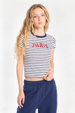 Paris Embroidered Ribbed Knit Striped Crew Neck Tee thumbnail 1