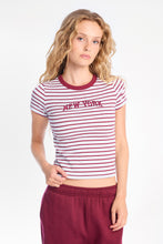 New York Embroidered Ribbed Knit Striped Crew Neck Tee thumbnail 1