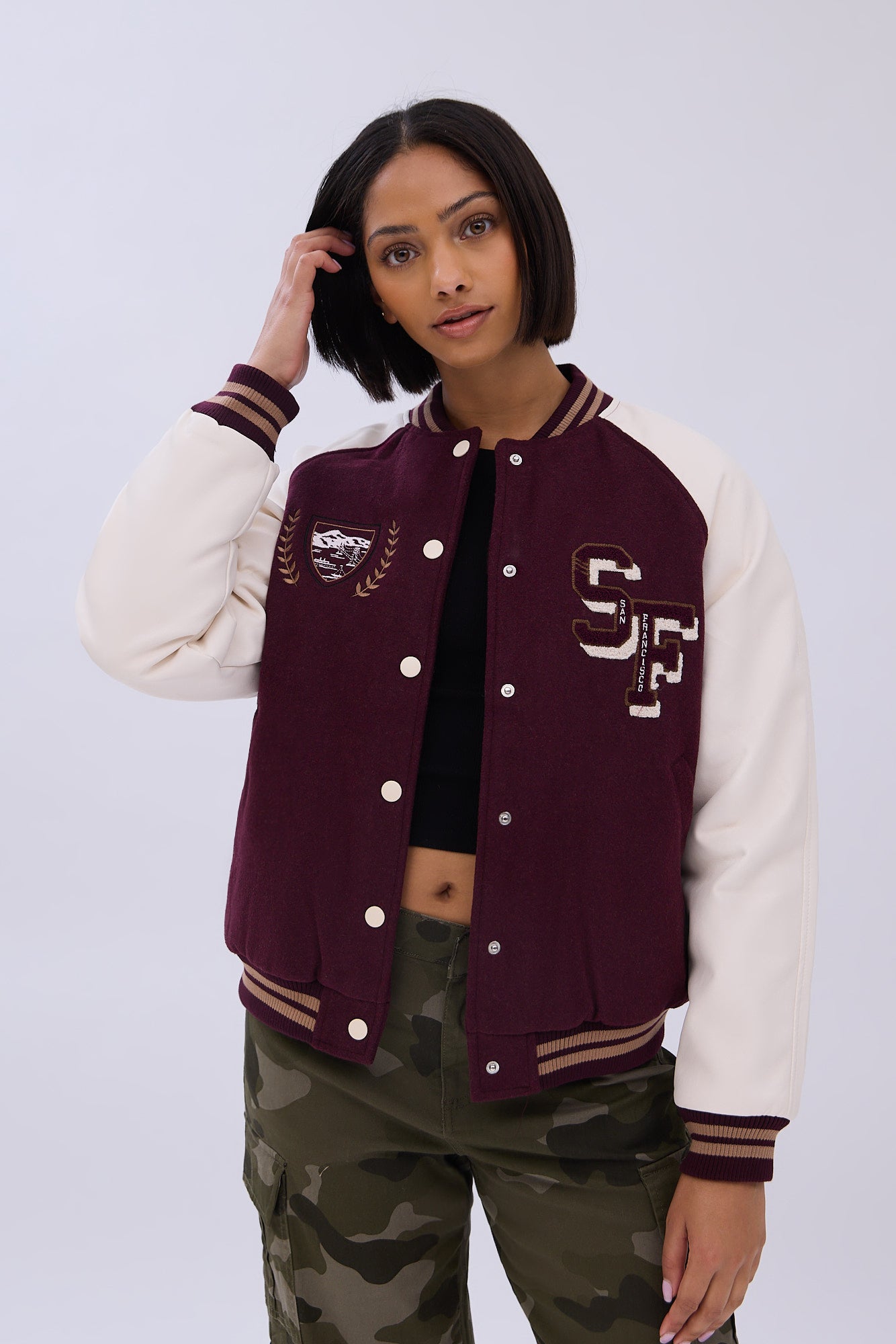 Varsity button up jacket sales