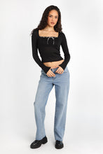 AERO Pointelle Knit Long Sleeve Ruched Square Neck Top thumbnail 6