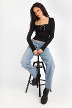 AERO Pointelle Knit Long Sleeve Ruched Square Neck Top thumbnail 7