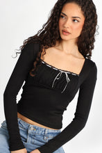 AERO Pointelle Knit Long Sleeve Ruched Square Neck Top thumbnail 2