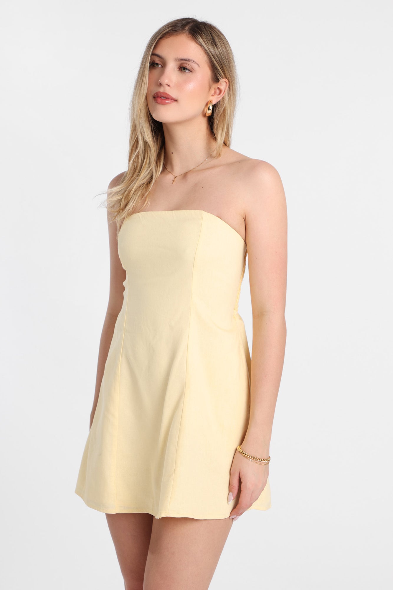 linen blend strapless mini dress AERO Linen-Blend Strapless Mini Dress – Bluenotes