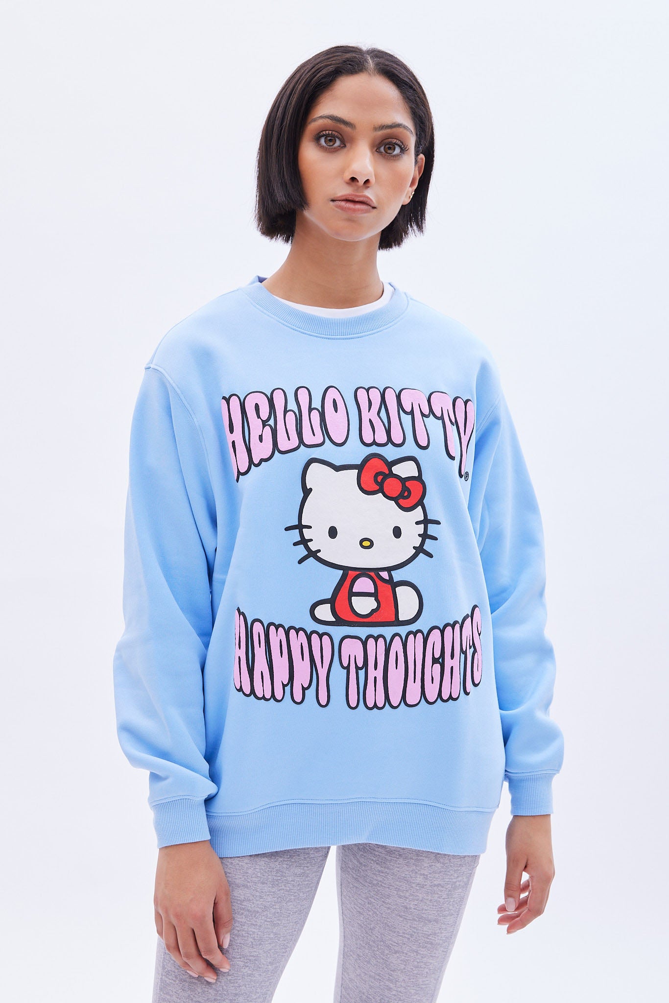 Hello Kitty Happy Thoughts Graphic Crew Neck Oversized Sweatshirt –  Bluenotes