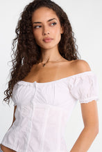 AERO Poplin Short Puff Sleeve Scoop Neck Button-Up Top thumbnail 3