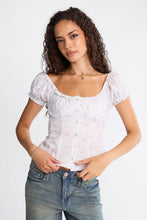 AERO Poplin Short Puff Sleeve Scoop Neck Button-Up Top thumbnail 9