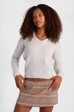 Cable Knit Hooded V-Neck Sweater thumbnail 1