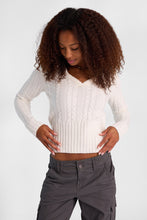 Cable Knit Hooded V-Neck Sweater thumbnail 5