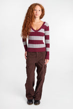 AERO Heritage V-Neck Slim Striped Cable Knit Sweater thumbnail 5