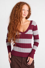 AERO Heritage V-Neck Slim Striped Cable Knit Sweater thumbnail 2
