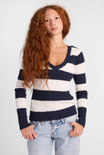 AERO Heritage V-Neck Slim Striped Cable Knit Sweater thumbnail 6