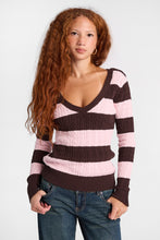 AERO Heritage V-Neck Slim Striped Cable Knit Sweater thumbnail 1