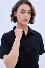 Linen-Blend Cropped Short Sleeve Shirt thumbnail 3