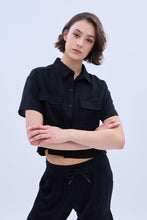 Linen-Blend Cropped Short Sleeve Shirt thumbnail 2