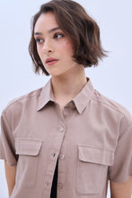 Linen-Blend Cropped Short Sleeve Shirt thumbnail 11