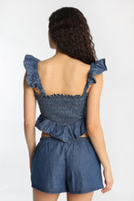 Chambray Flutter Sleeve Smocked Top thumbnail 3