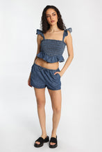 Chambray Flutter Sleeve Smocked Top thumbnail 4