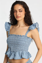 Chambray Flutter Sleeve Smocked Top thumbnail 6
