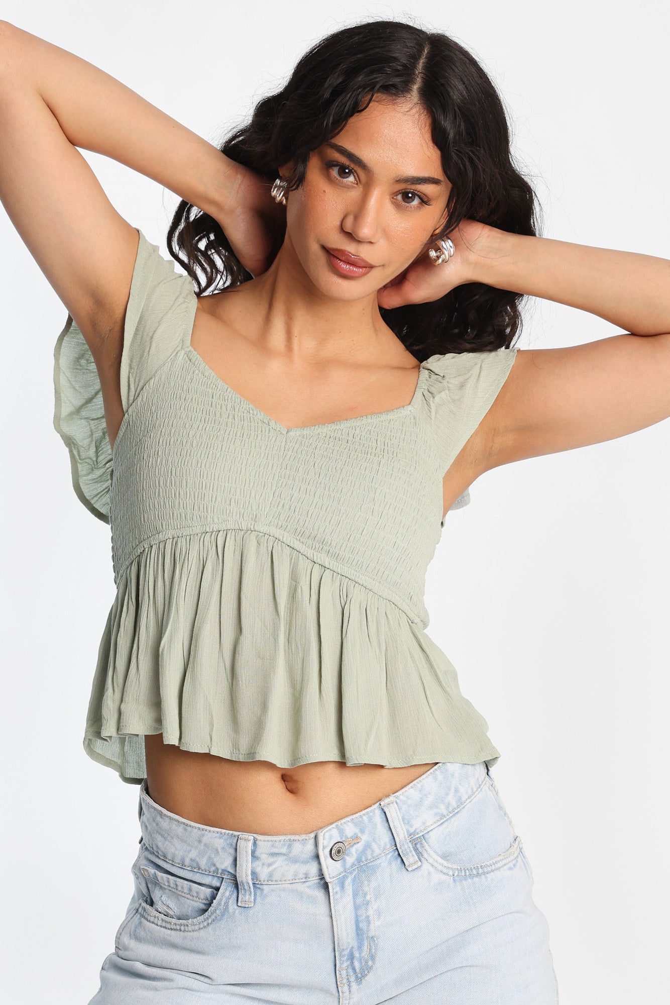 Flutter Sleeve Smocked Babydoll Top