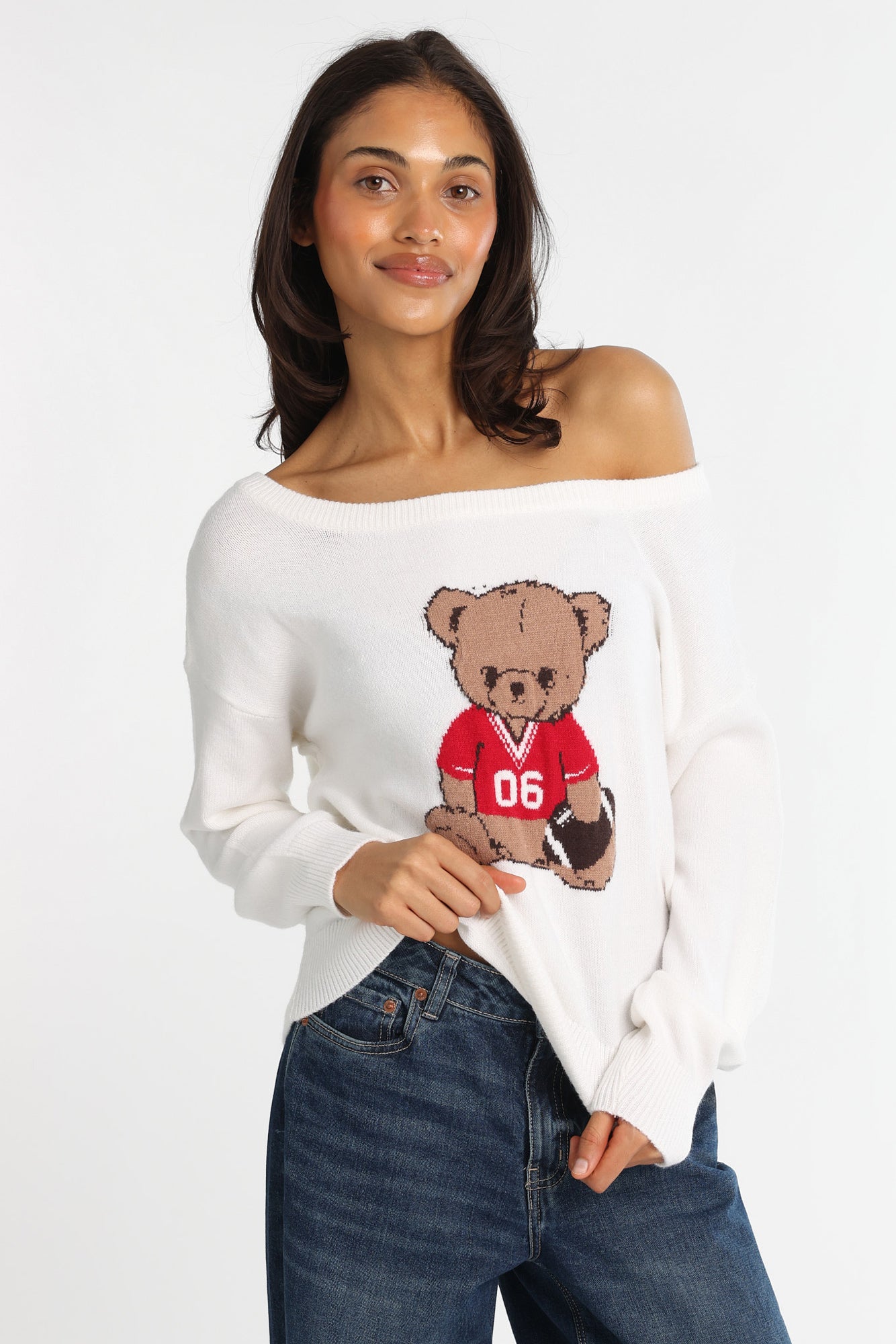 Graphic Off-Shoulder Sweater