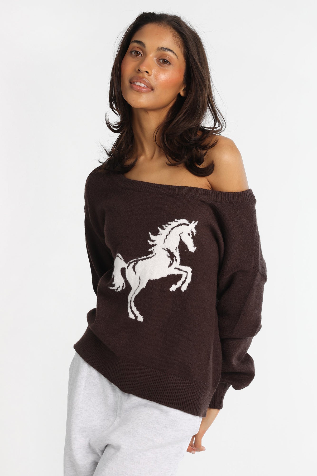 Graphic Off-Shoulder Sweater