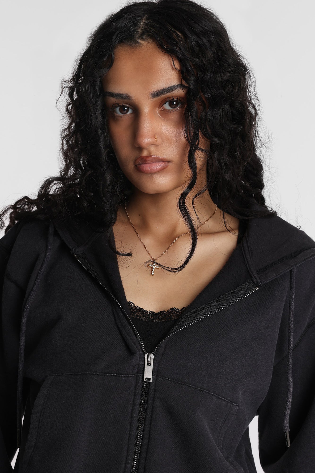 Washed Midi Zip-Up Hoodie