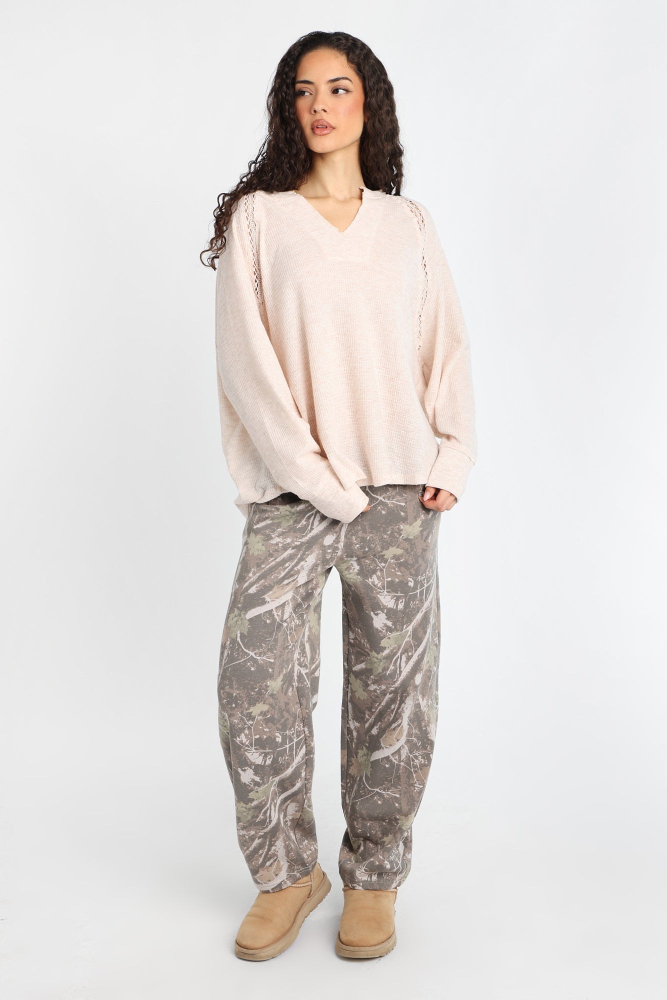 トップス argue BlueFox&FineLambsWool Knit Everyday Waffle Knit Long Sleeve Notch Neck Top – Bluenotes