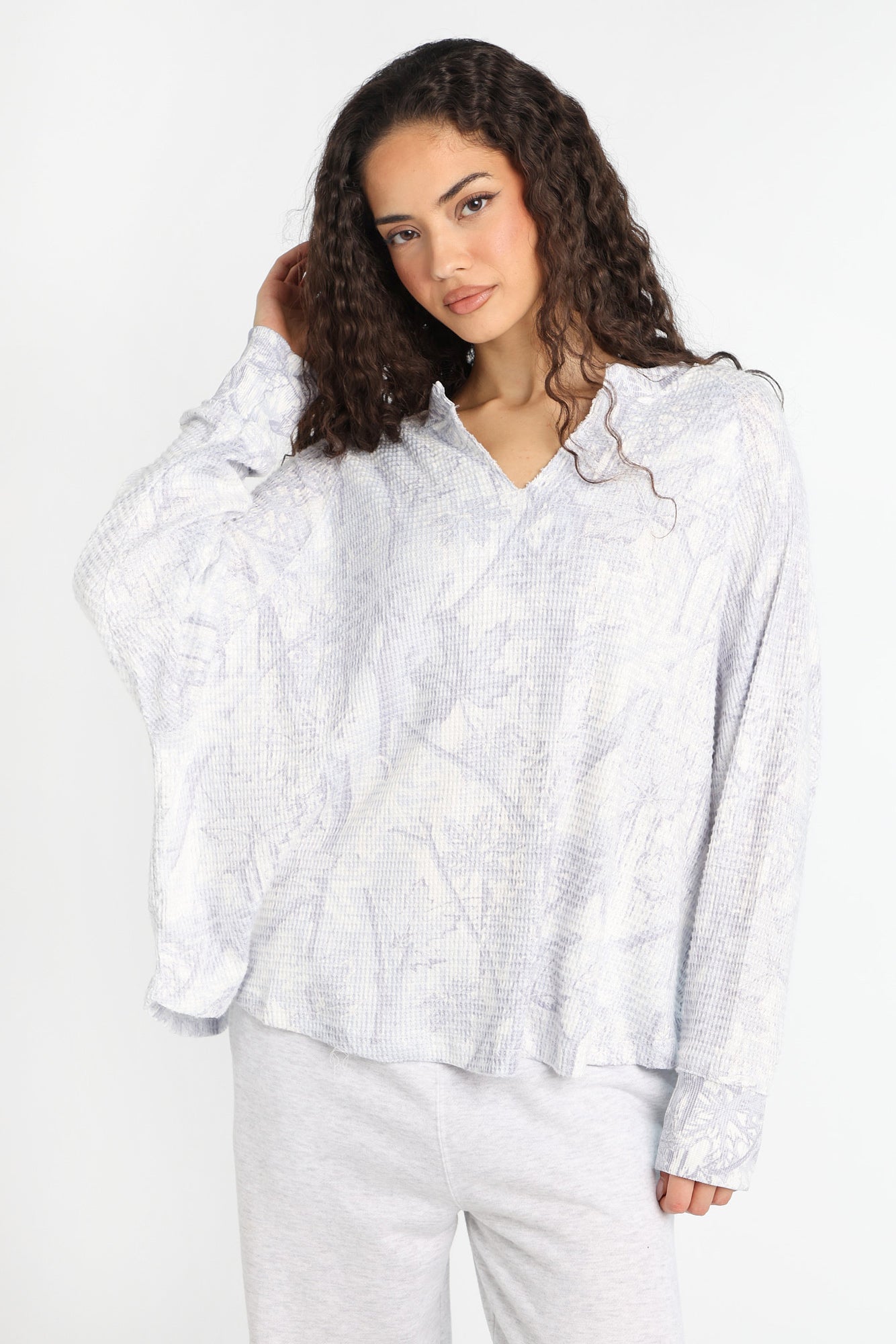 Haut à col cranté manches longues en tricot gaufré Everyday