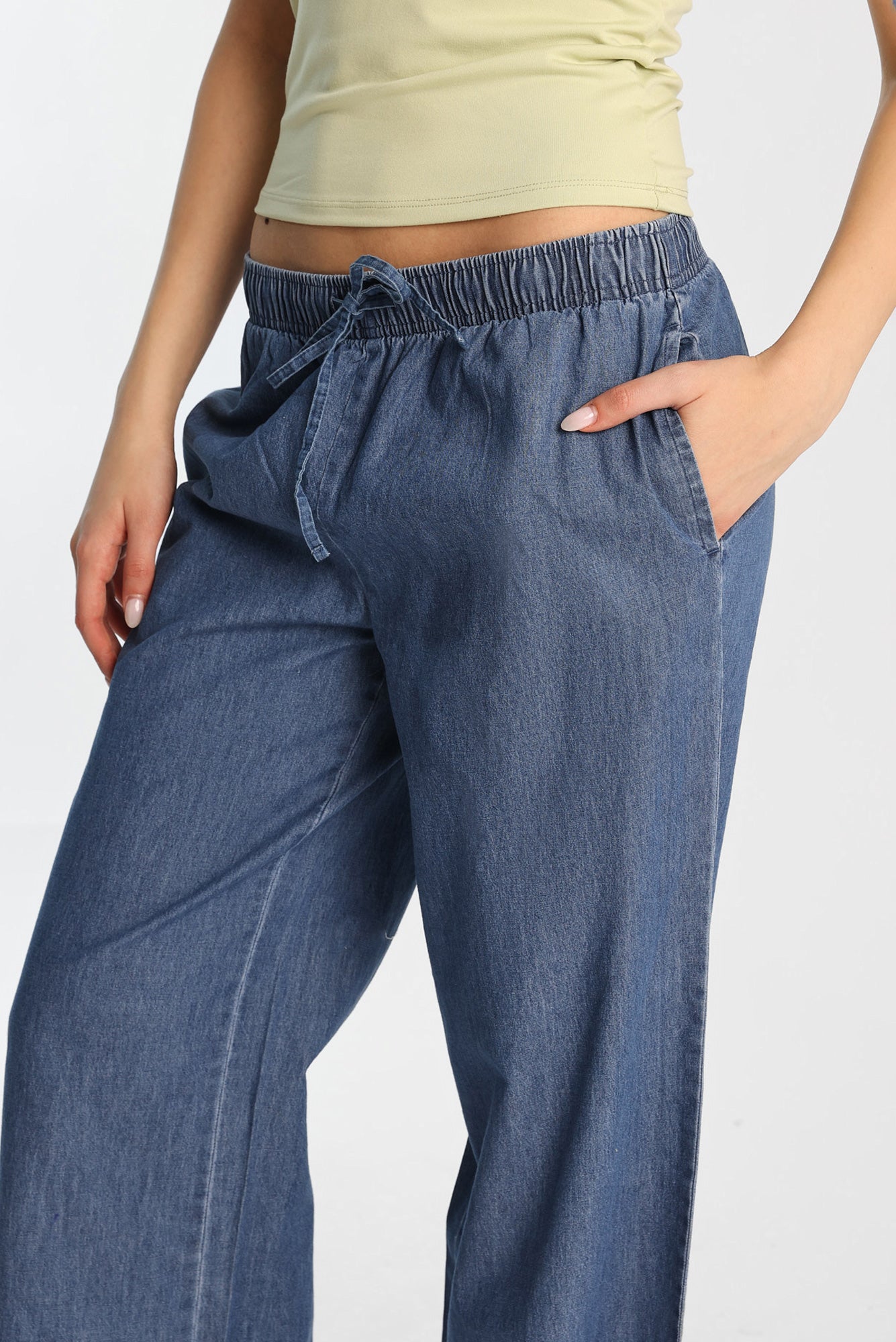 Chambray Drawstring Wide Leg Pants – Bluenotes