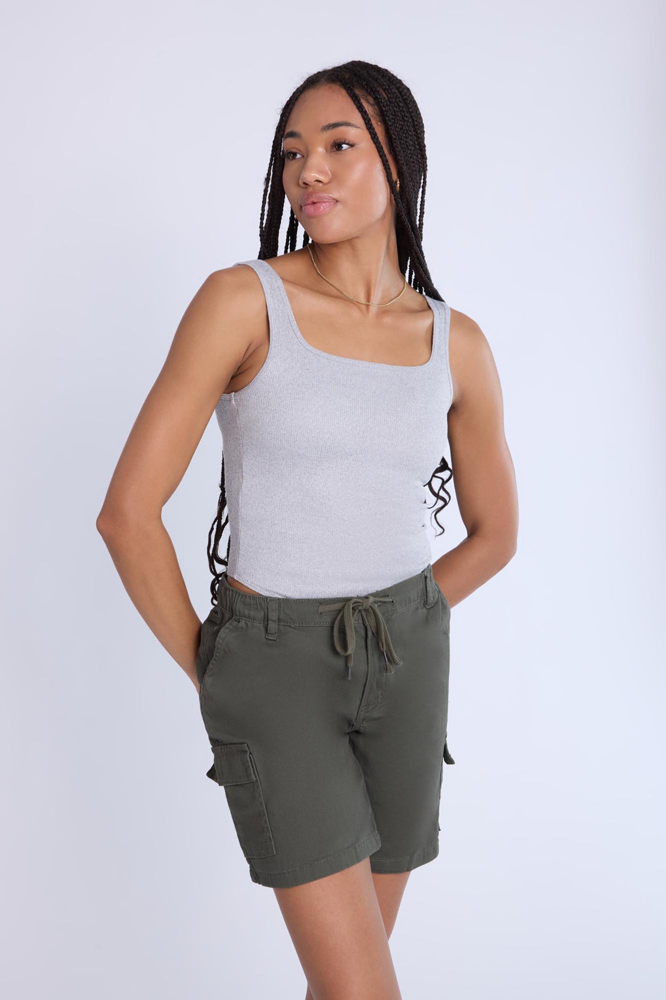 Mid Rise Cargo Bermuda Twill Shorts