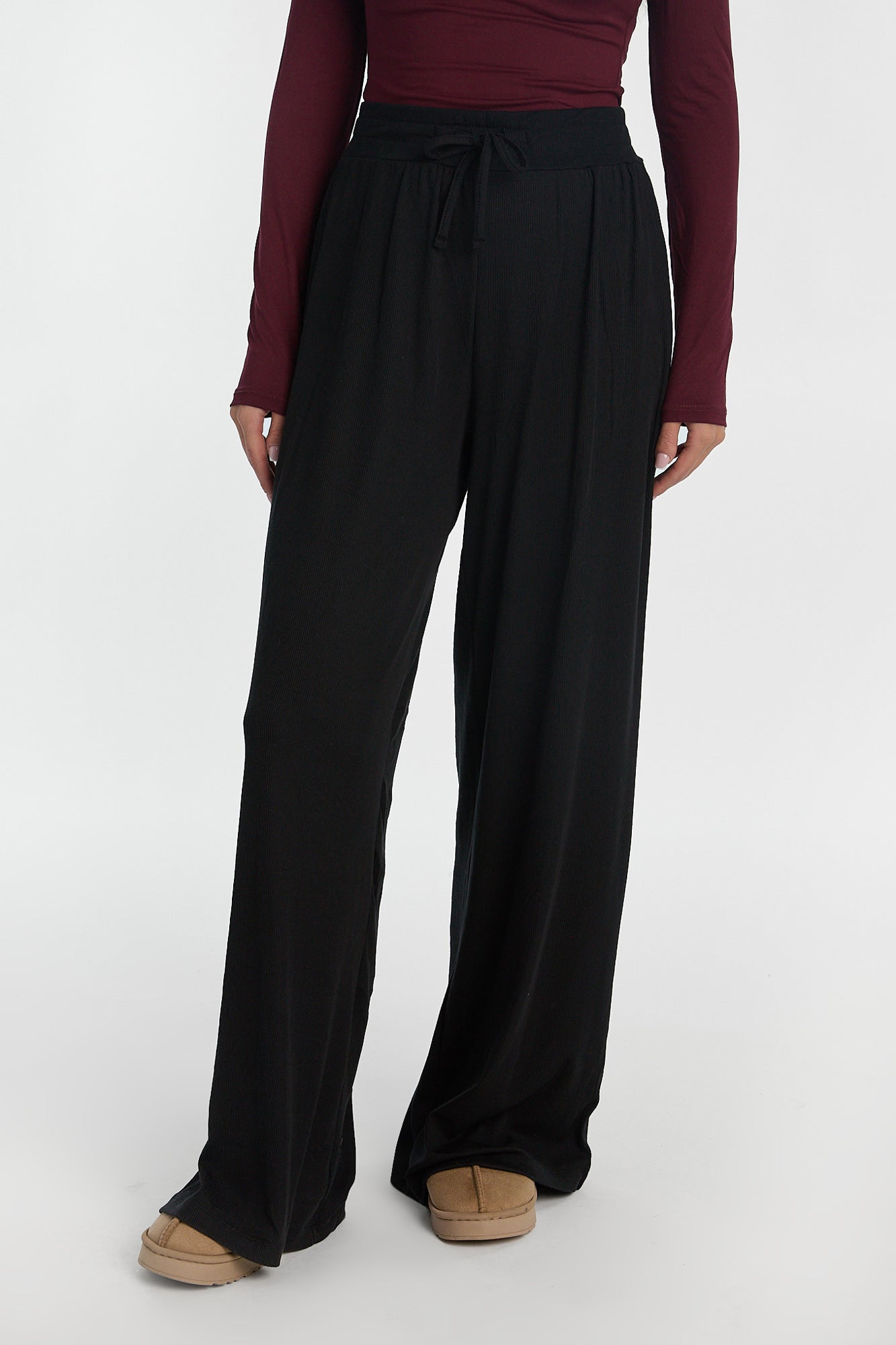 Pantalon de survêtement à jambe large super doux en tricot côtelé