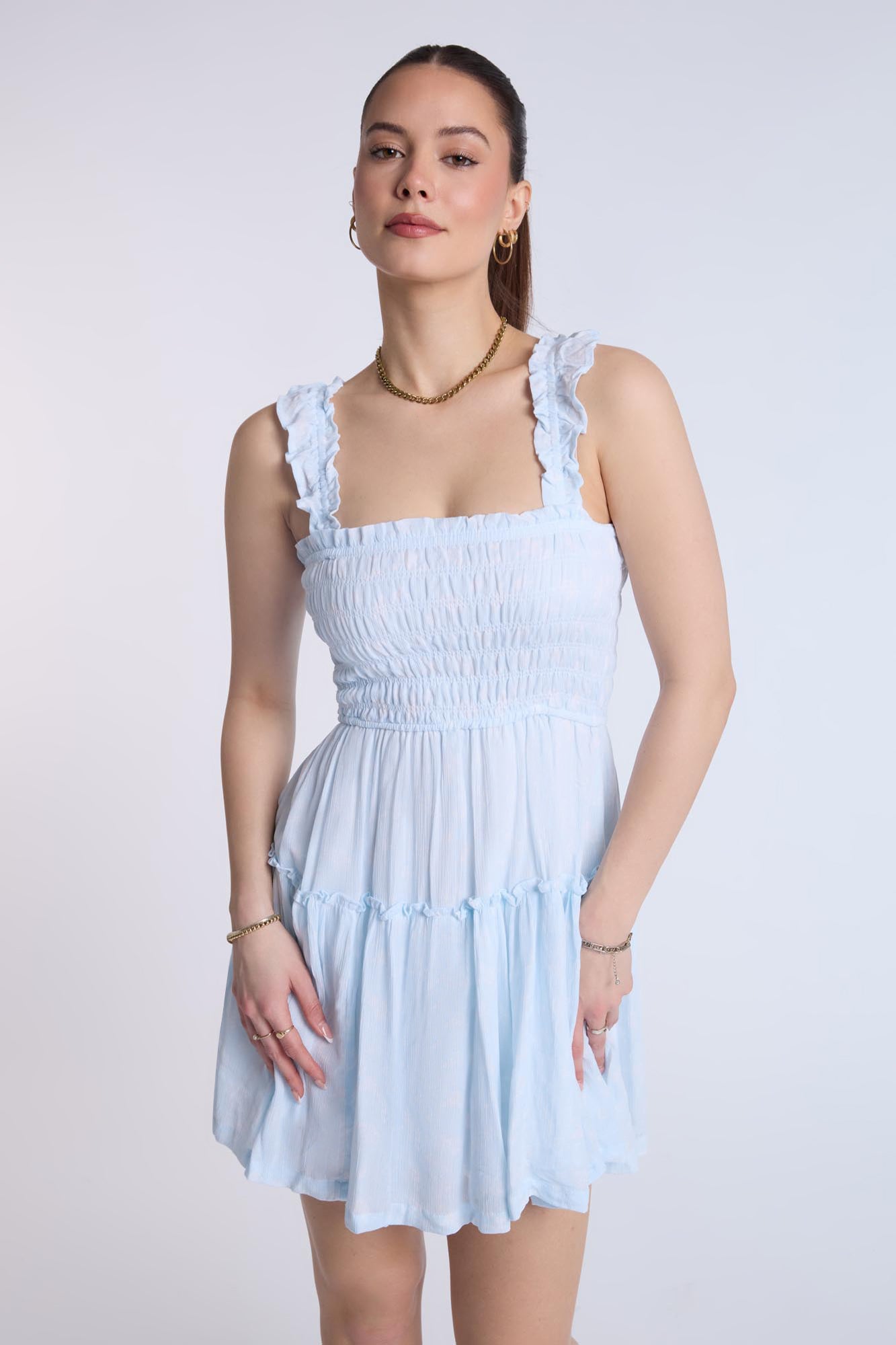 Smocked Tiered Mini Dress