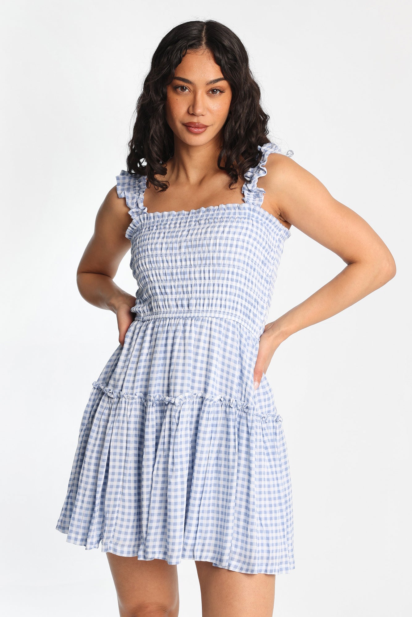 Flutter Strap Tiered Smocked Mini Dress
