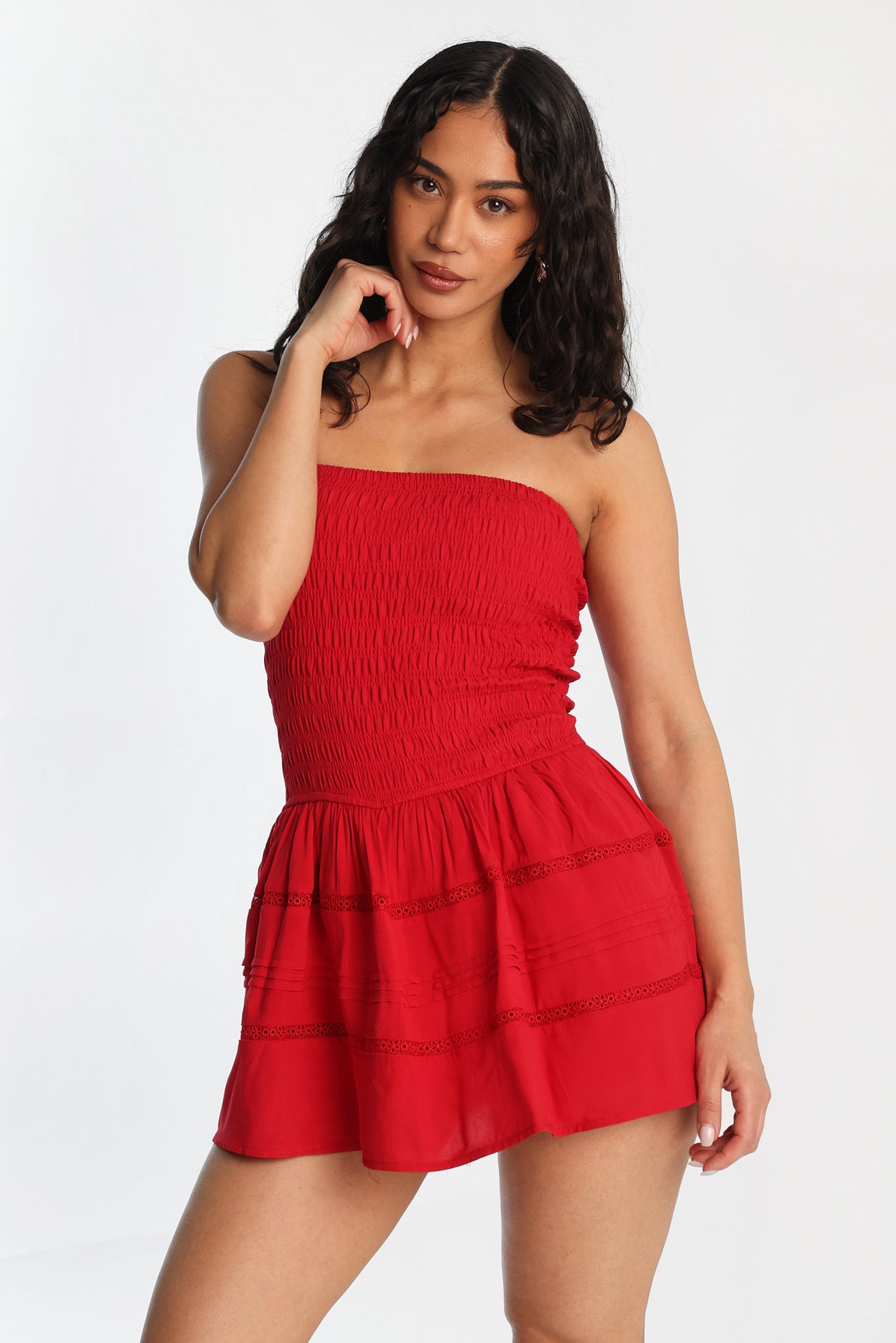 Strapless Smocked Mini Dress