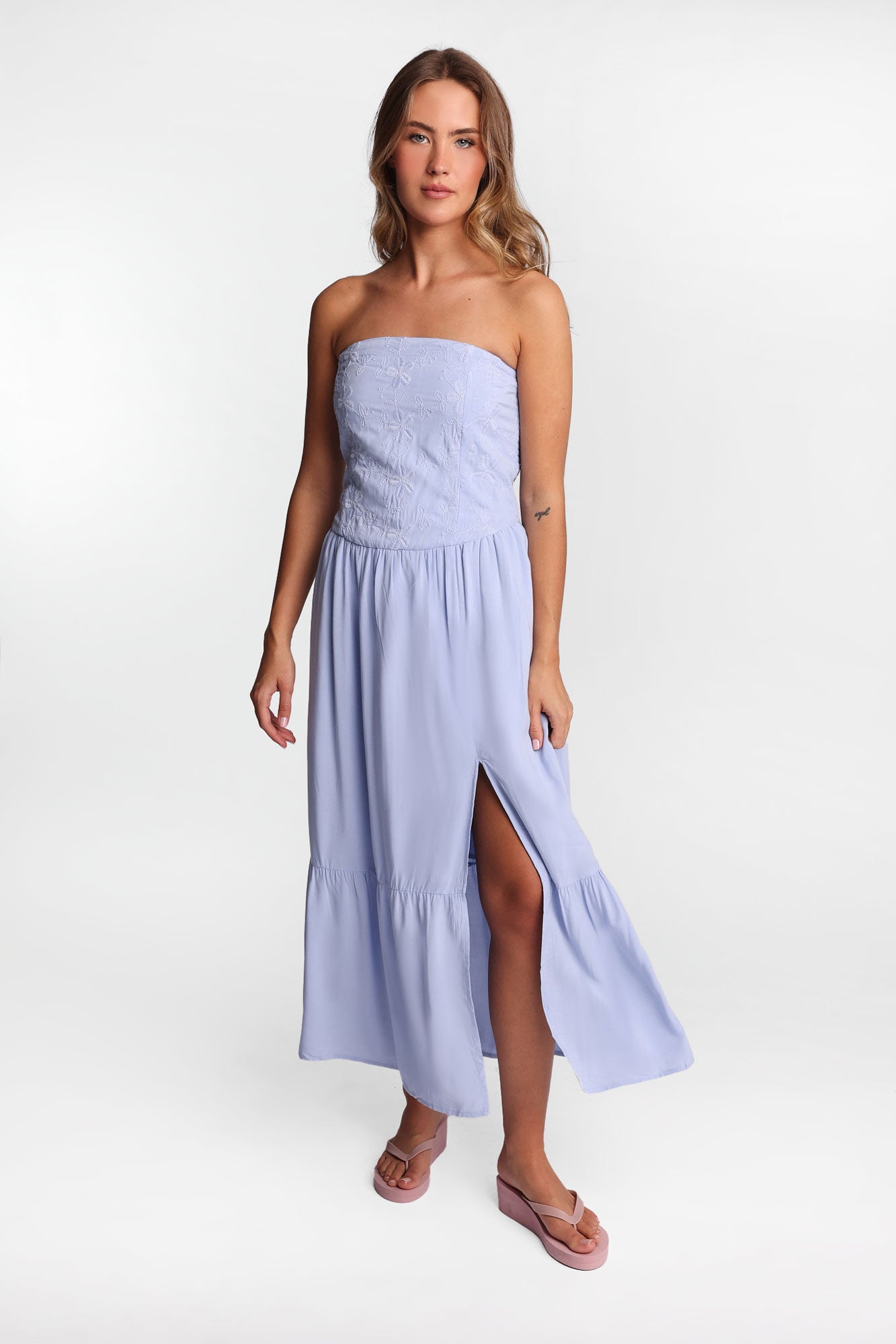 Strapless Embroidered Bustier Maxi Dress