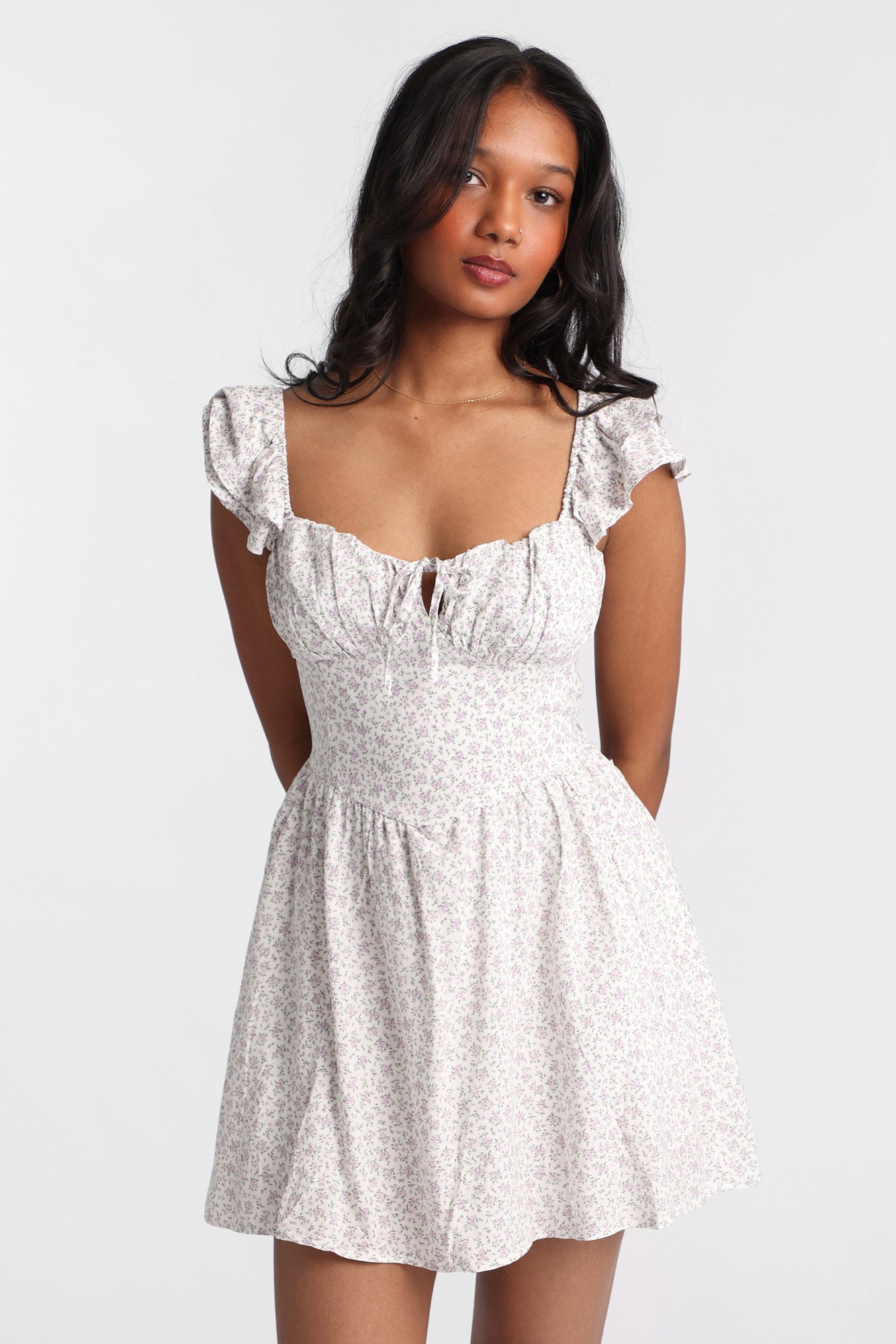 Tie-Back Flutter Sleeve Mini Dress