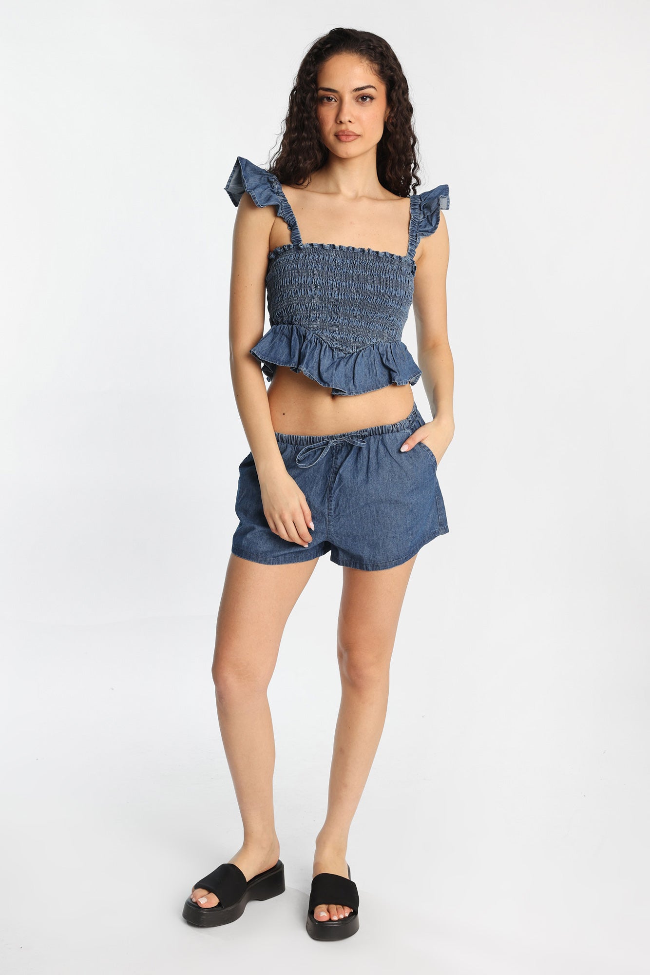 Chambray Drawstrings Shorts