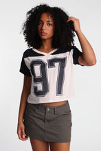 Graphic V-Neck Off-Shoulder Jersey Tee thumbnail 1