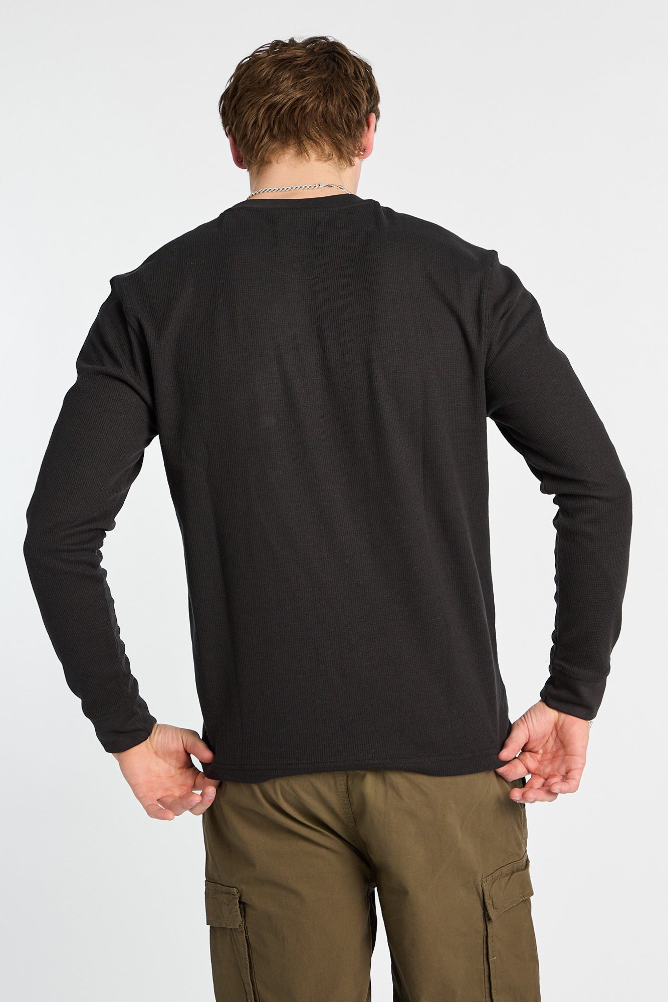 Thermal Waffle Knit Crew Neck Long Sleeve Tee