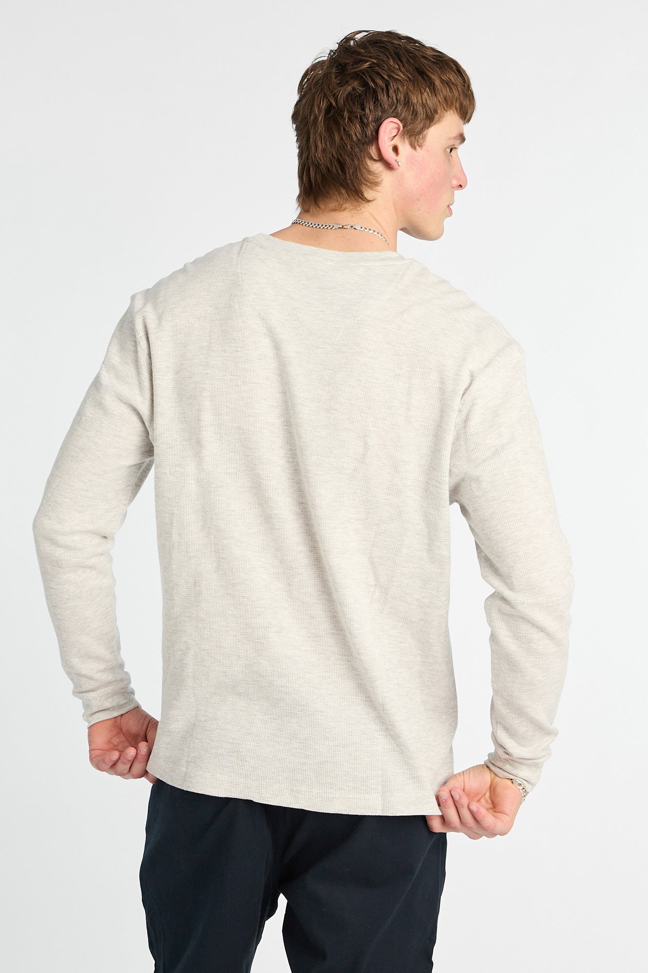 Thermal Waffle Knit Crew Neck Long Sleeve Tee
